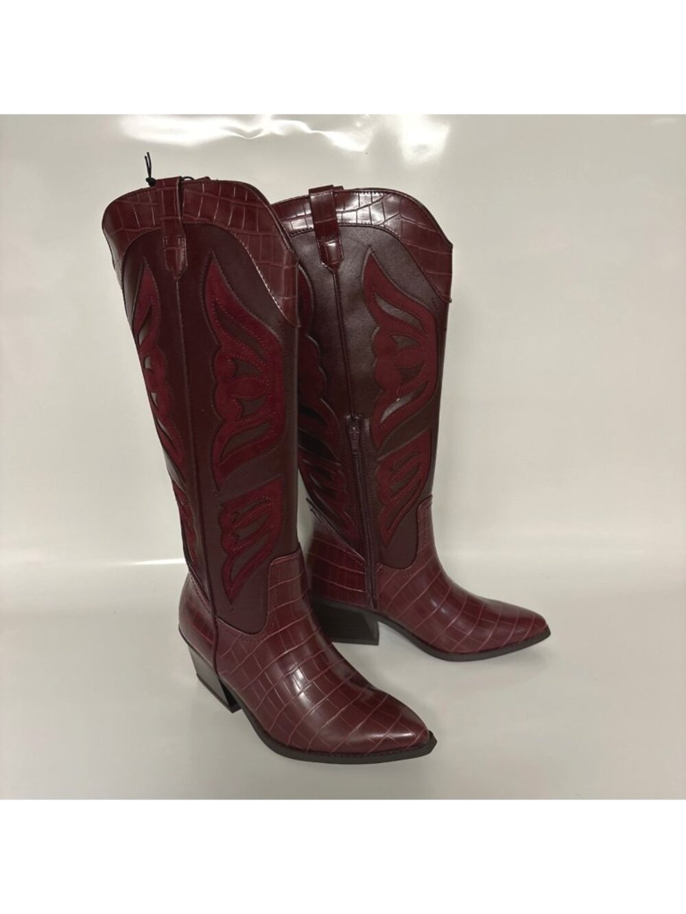 Madden NYC Womens Faux Leather Croco Butterfly Boots Size 7 Burgundy Western NEW